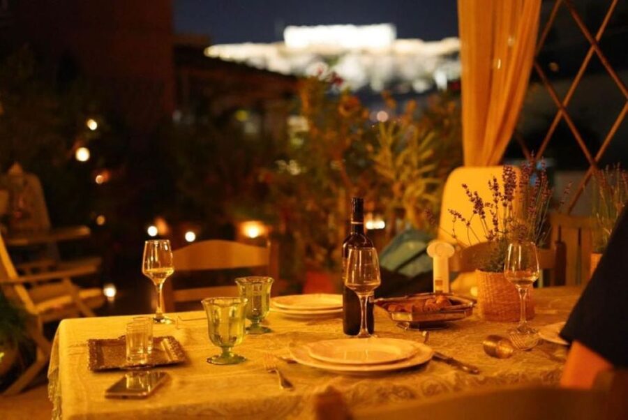 Athens: 7-Course Dinner and Wine Pairing with Acropolis View - The Acropolis view after dark