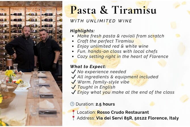 Florence: Pasta & Tiramisu Cooking Class with Unlimited Wine - Making fresh pasta from scratch