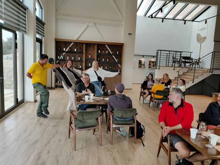 From Heraklion: Matala Beach - Caves & winery Full Day tour - The winery stop, about one hour among vines