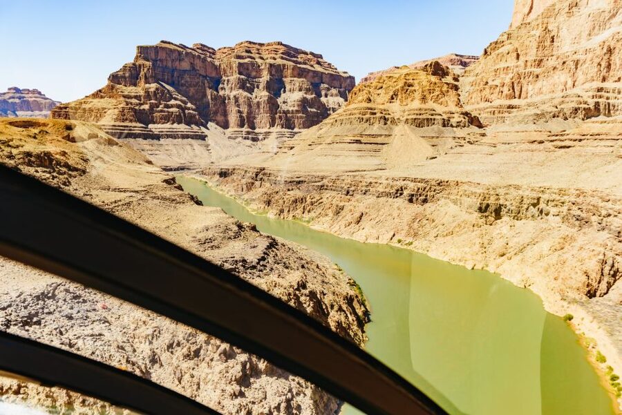From Las Vegas: Grand Canyon Helicopter Tour with Champagne - Flying from Las Vegas toward Lake Mead