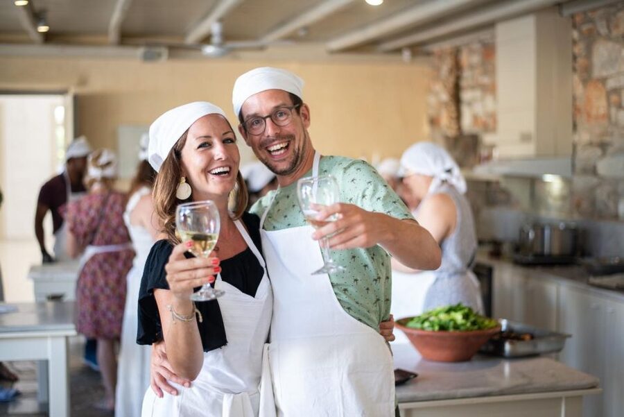 Greek Cooking Class with a Local Chef, Wine, & Meal in Drios - Greek dancing while dinner comes together