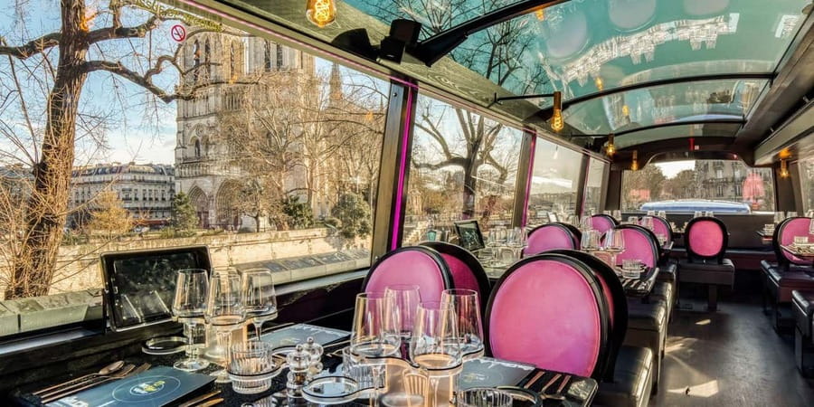 Paris: Champs Elysées Bus Toqué w/Lunch & Glass of Champagne - Six languages and 96 points of interest