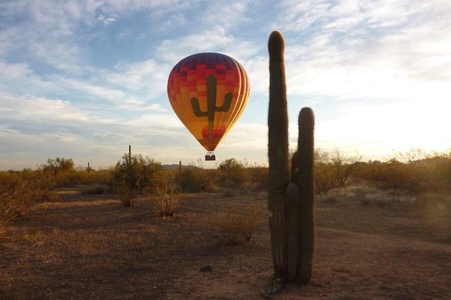 Phoenix: Hot Air Balloon Ride with Champagne and Catering - Landing in the desert and raising a glass
