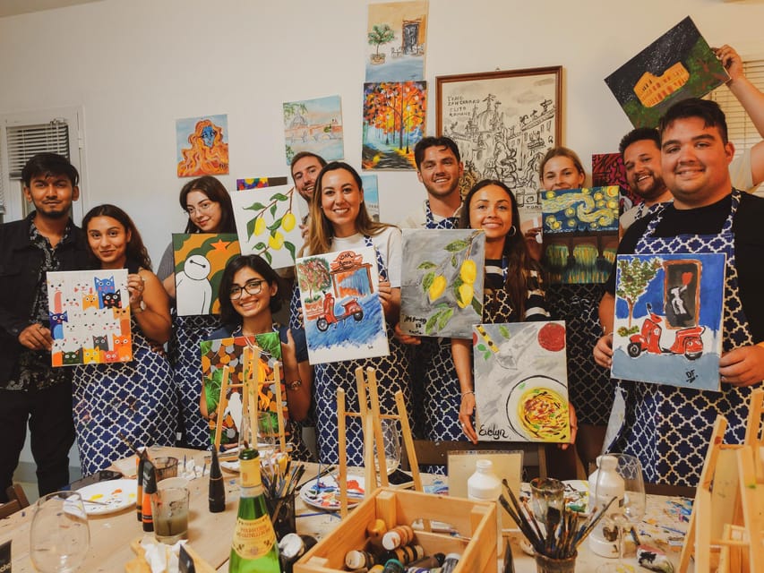 Rome: Tipsy Painting Class with Fine Wine and Arts - Wine, pizza, and the social side