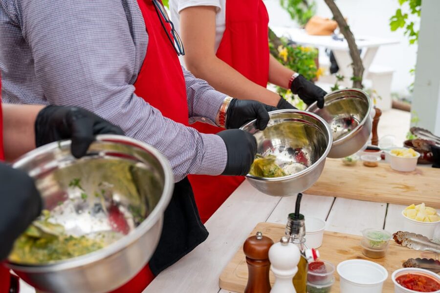 Santorini: Cooking Class with Lunch and Wine Tasting - The chefs keep the work light