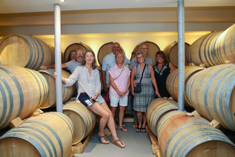 Santorini: Tour of Wineries with Wine Tasting & Food - First winery: cellars, production, and local snacks